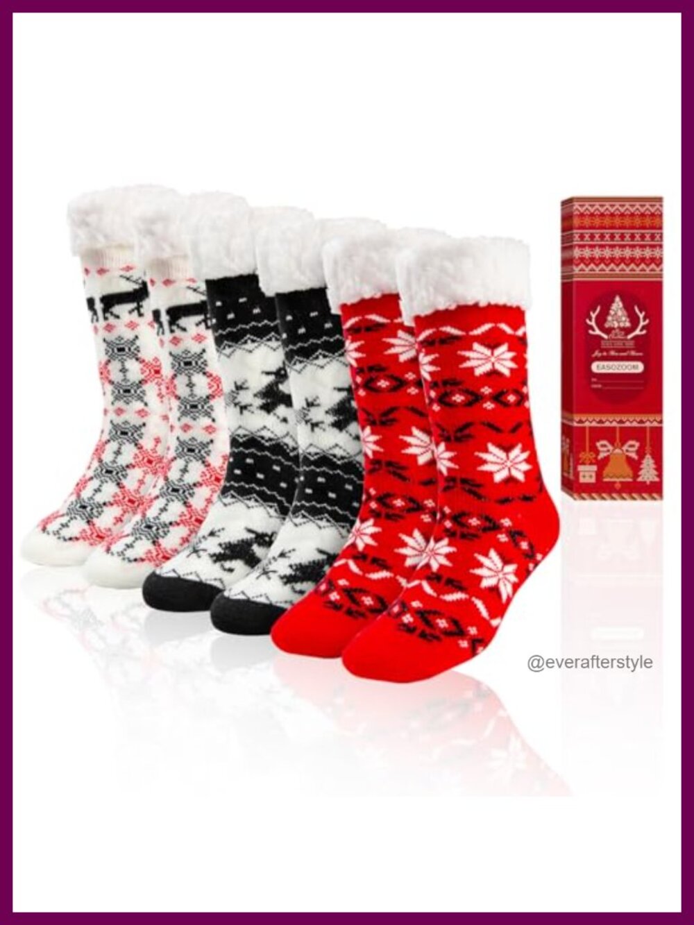 3 Pk Christmas Fuzzy Slipper Socks Sherpa Fleece Lined Grippers Non Slip